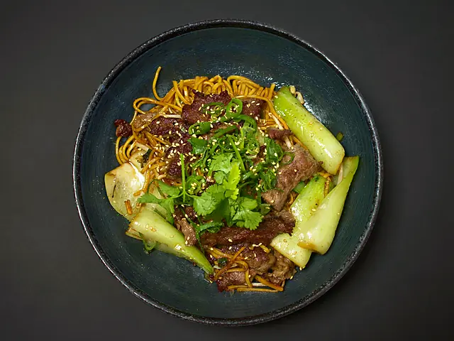 Chow Mein: fried noodles with bok choy, spring onion and coriander