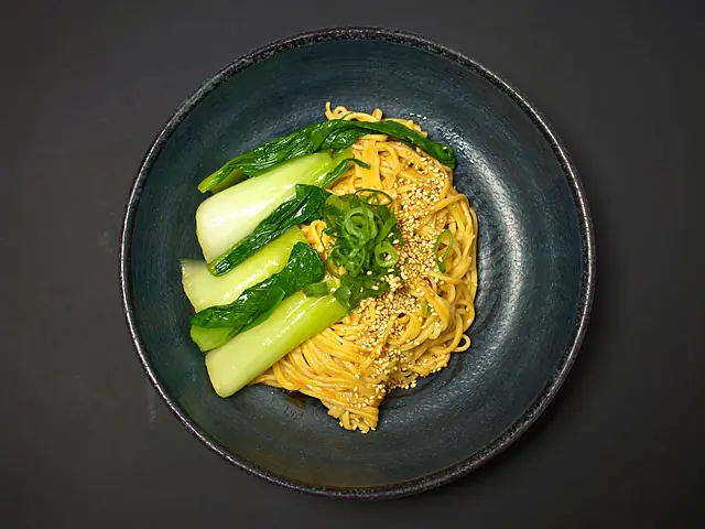 Sesame Sin: noodles in creamy sesame sauce with bok choy