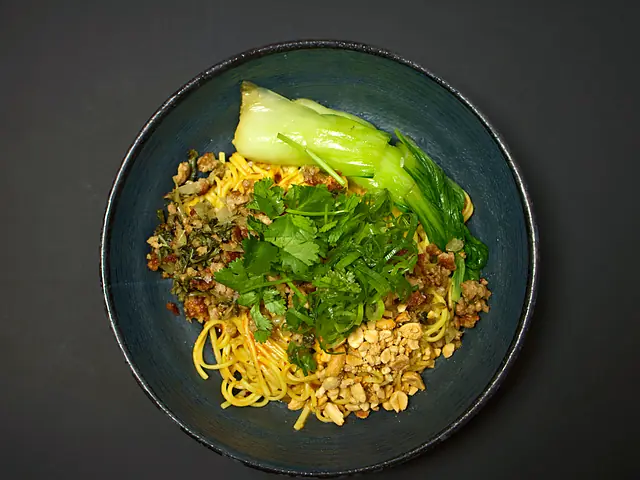 Spicy Noods: Sichuan noodles with minced pork, bok choy and peanuts